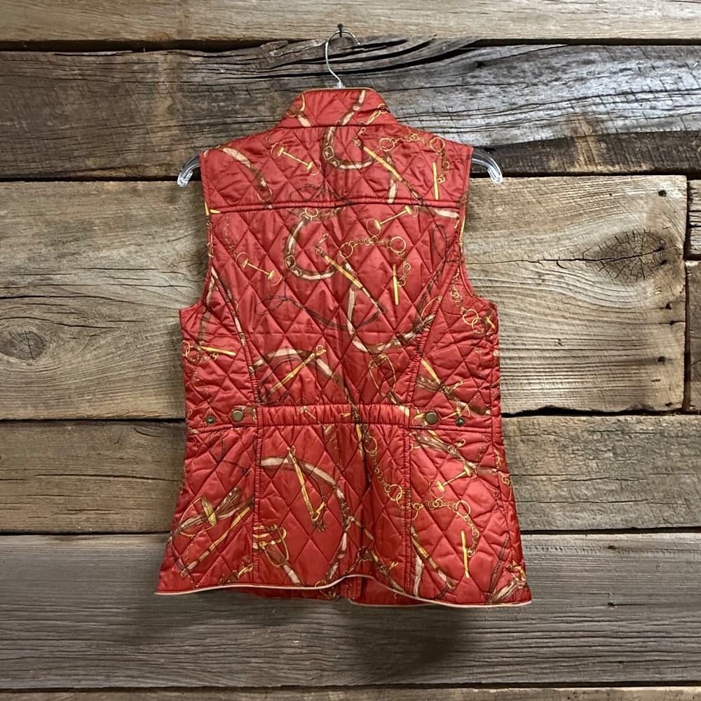 Talbots Equestrian print Quilted Vest, XS, Rust - Picture 6 of 6